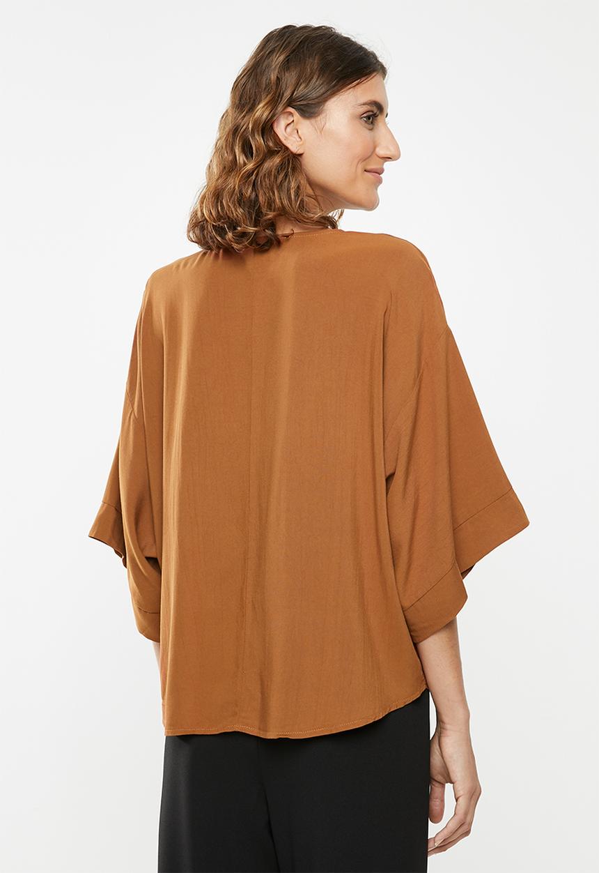 edit - Tie front boxy blouse - brown