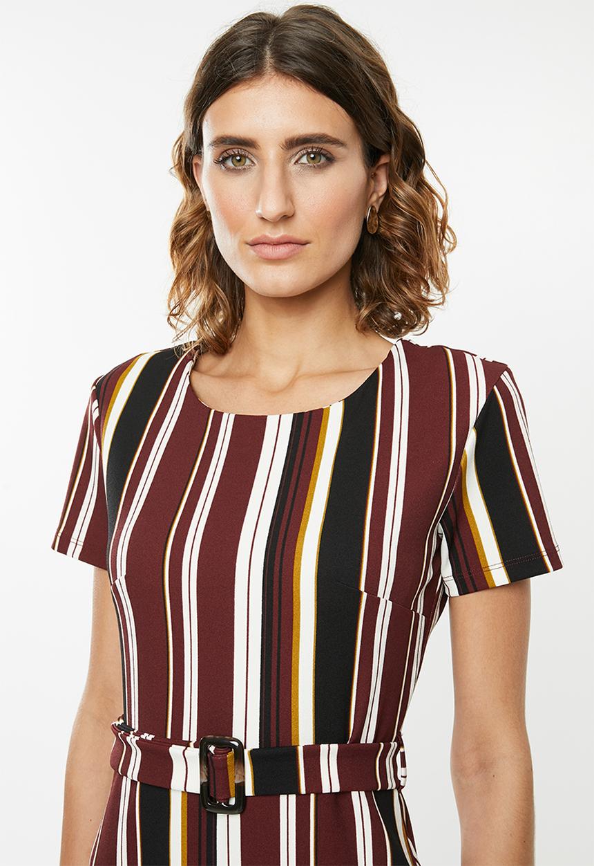 edit - Fitted dress with tie belt - multi