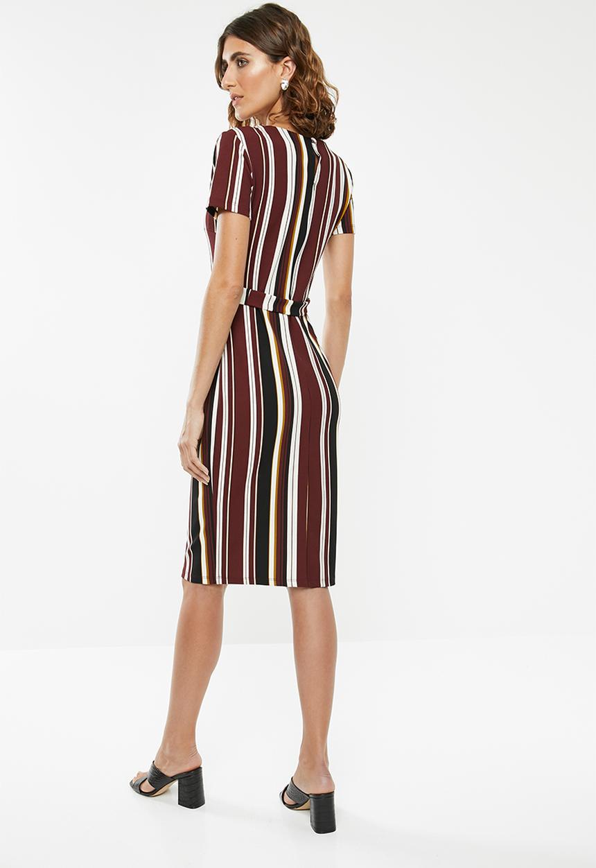 edit - Fitted dress with tie belt - multi