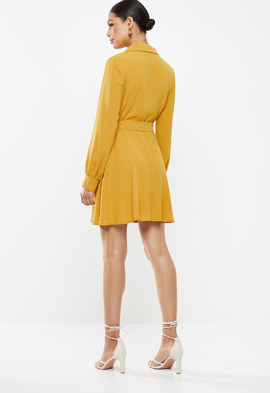 Missguided - Tie belt skater dress - yellow