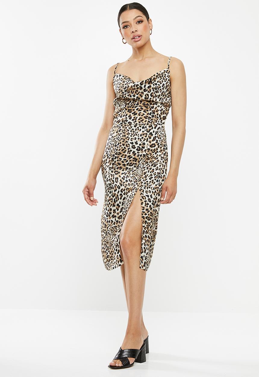 Missguided - Cowl leopard print midi slip dress - brown