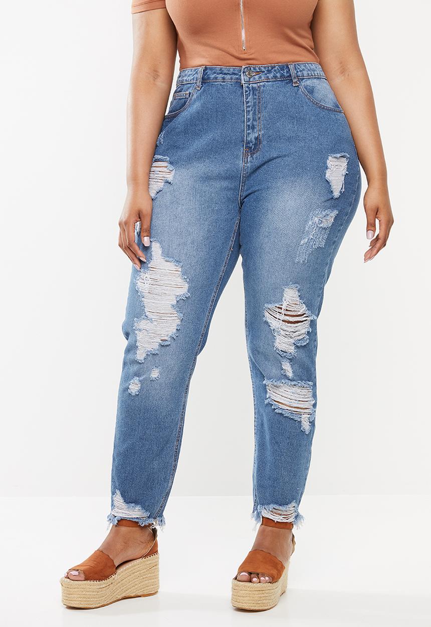 Missguided - Curve riot super ripped mom jean - blue