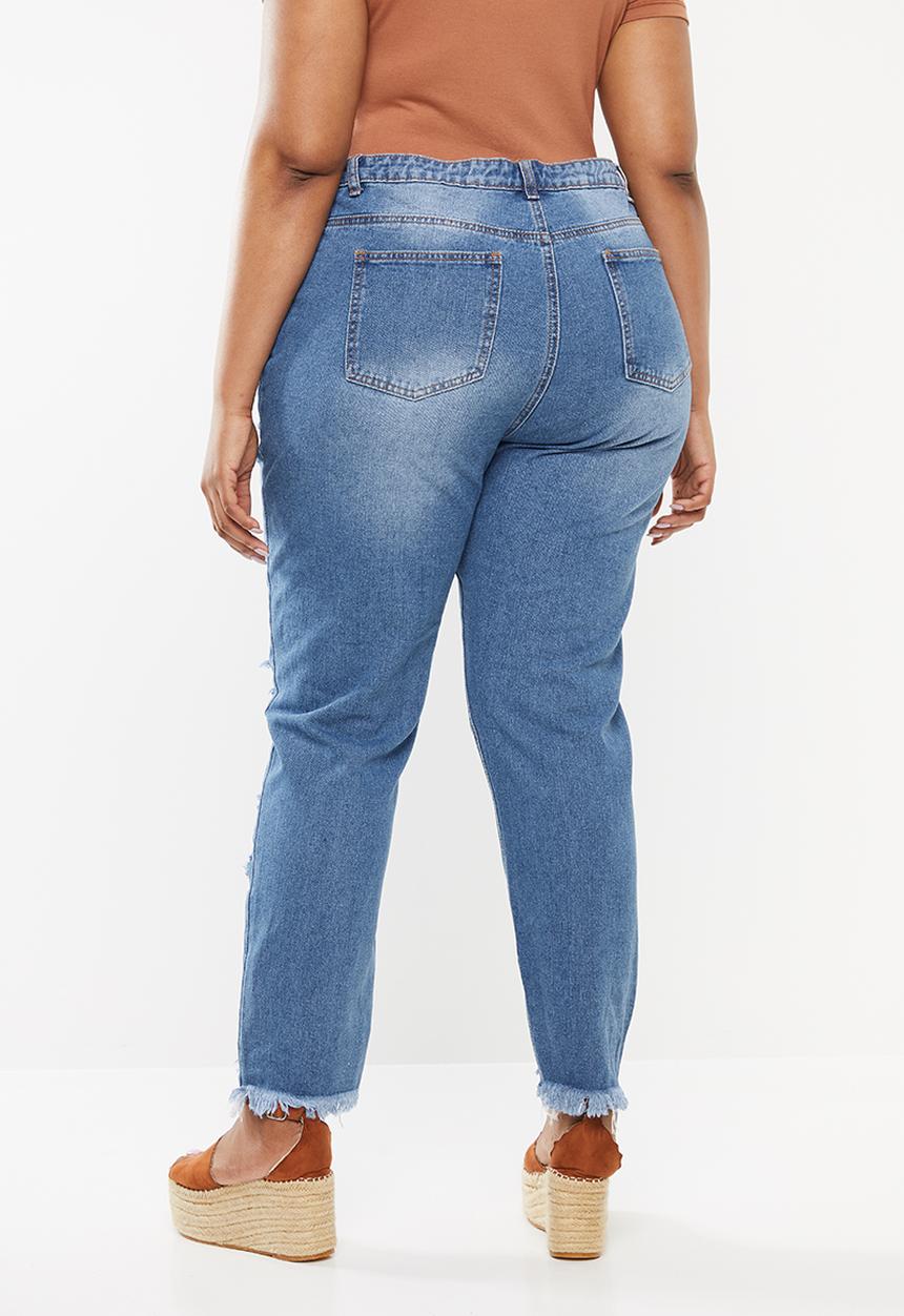 Missguided - Curve riot super ripped mom jean - blue