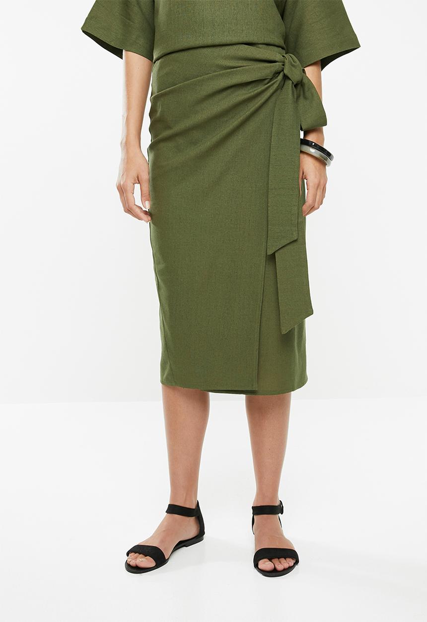 edit - Linen blend wrap skirt - green