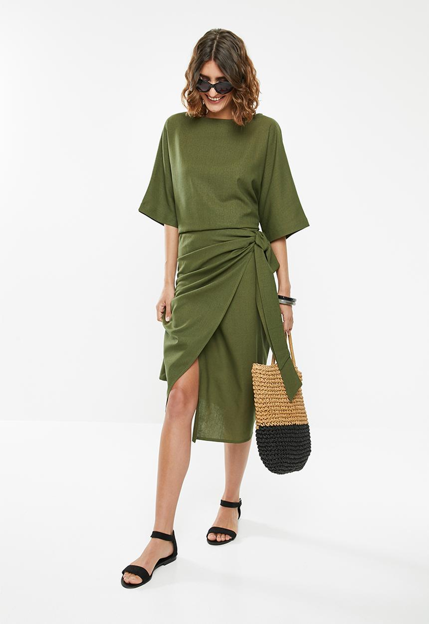 edit - Linen blend wrap skirt - green