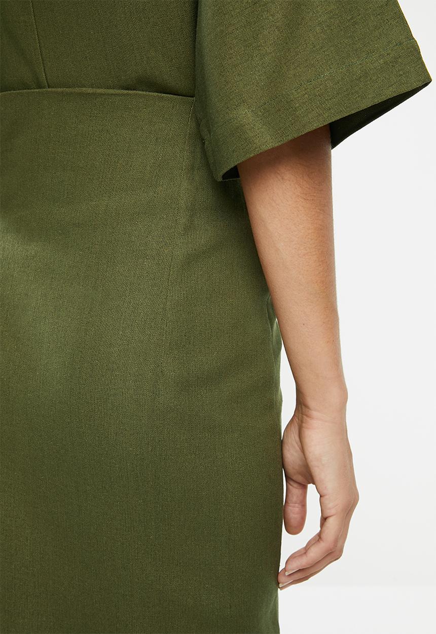 edit - Linen blend wrap skirt - green