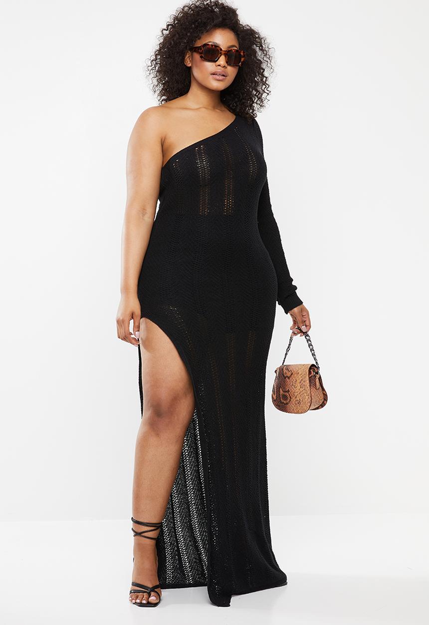 Missguided - Curve one shoulder maxi dress - black