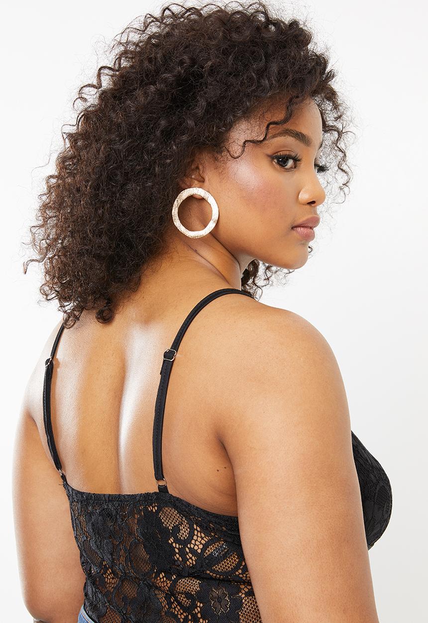 Missguided - Curve lace pipe detail bodysuit - black