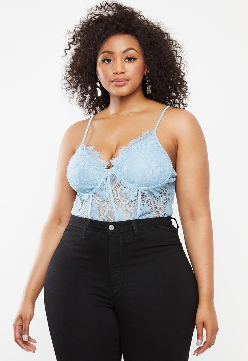 Missguided - Curve pipe detail lace bodysuit - blue