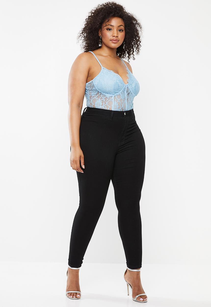 Missguided - Curve pipe detail lace bodysuit - blue