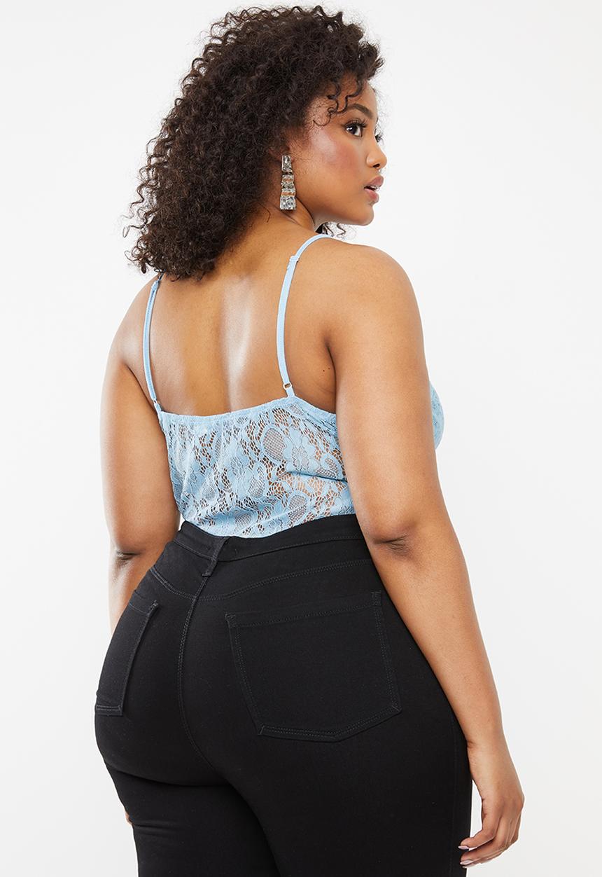 Missguided - Curve pipe detail lace bodysuit - blue
