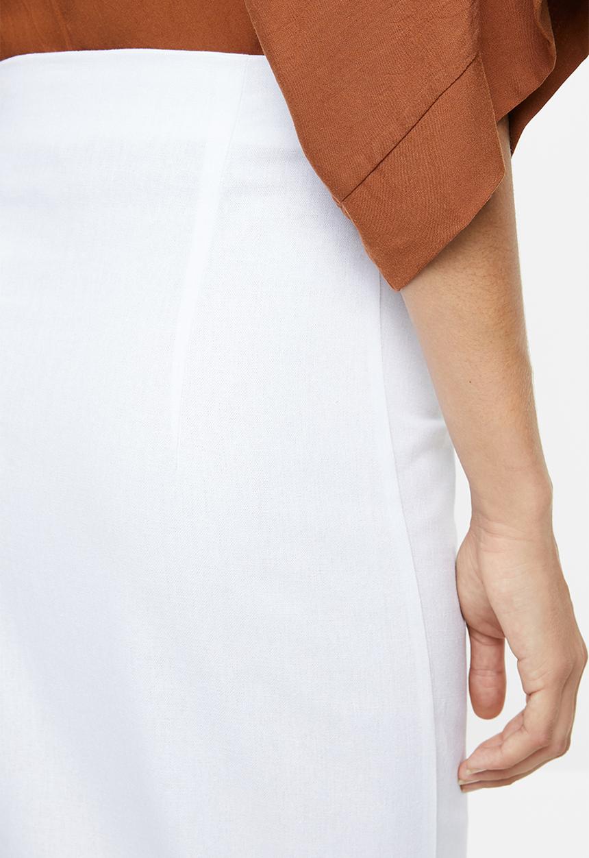 edit - Linen blend wrap skirt - white