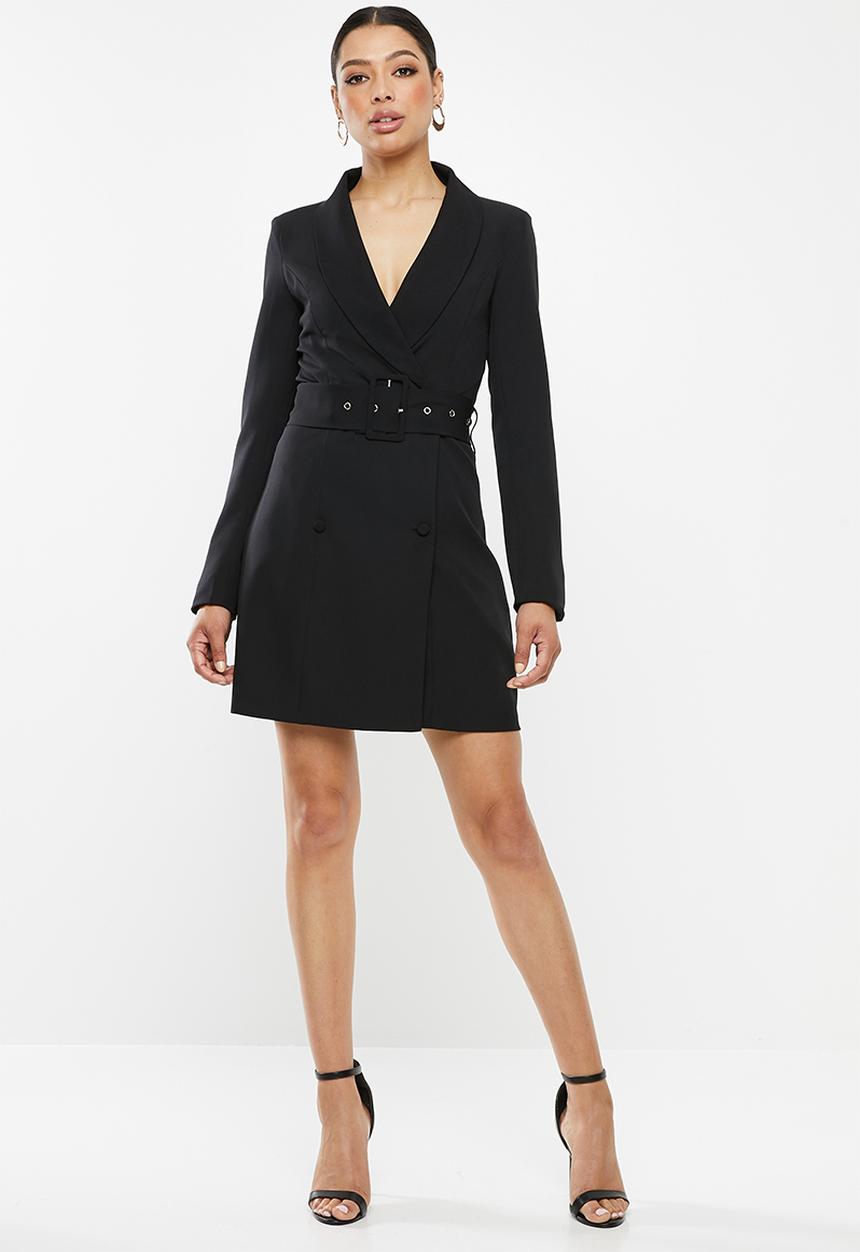 Missguided - Tortoise shell belt blazer dress - black