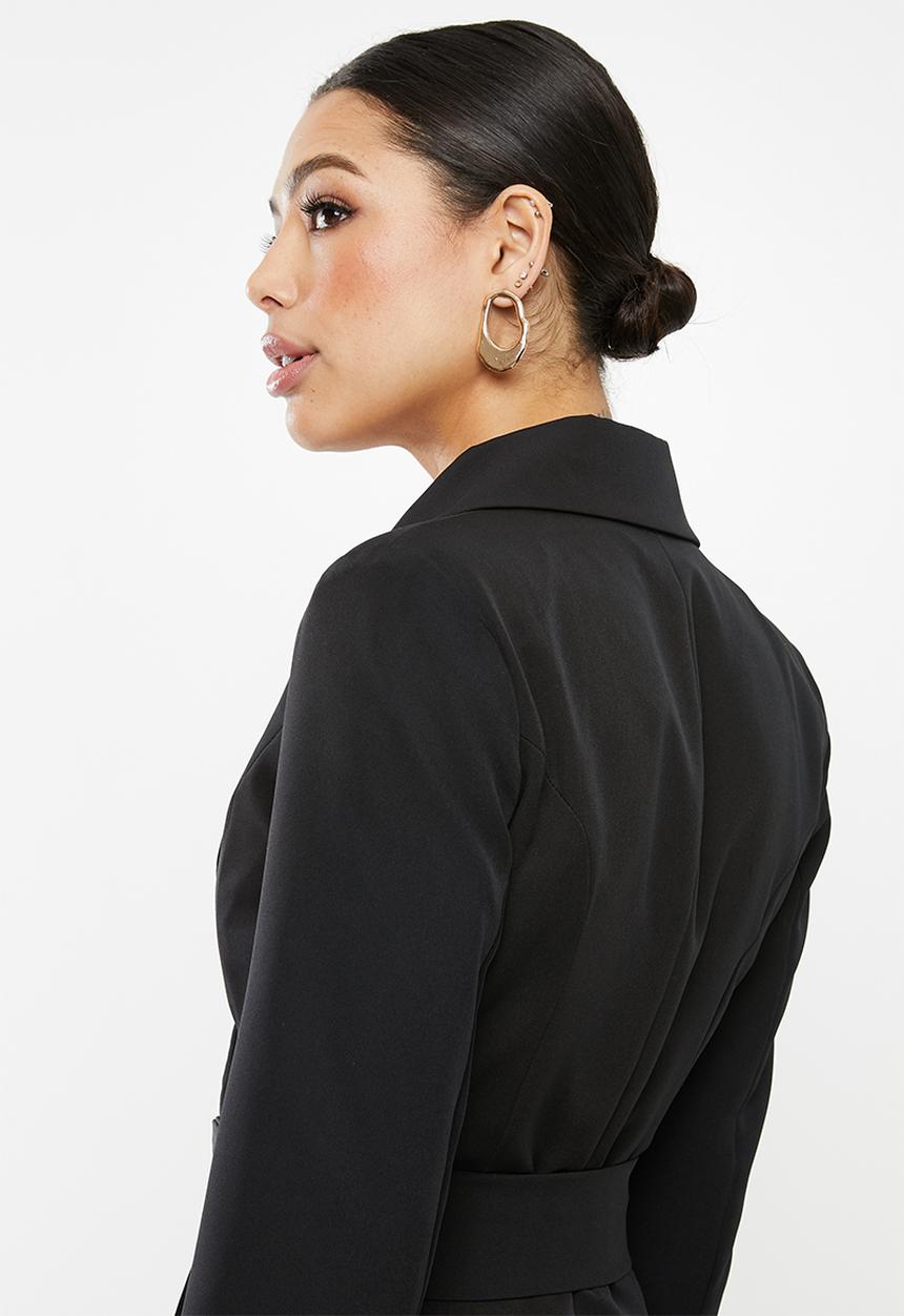Missguided - Tortoise shell belt blazer dress - black