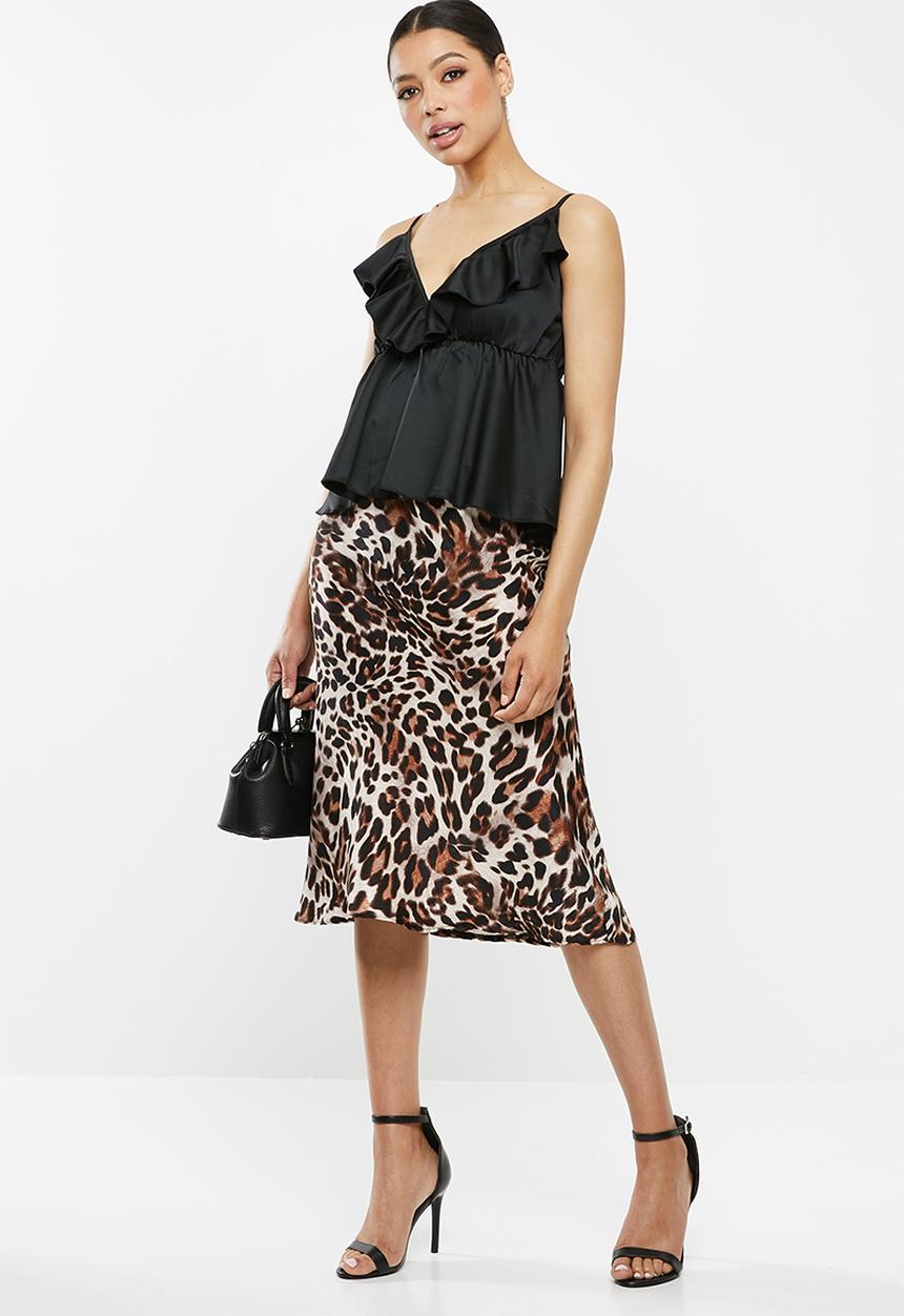 Missguided - Strappy satin frill plunge cami top - black