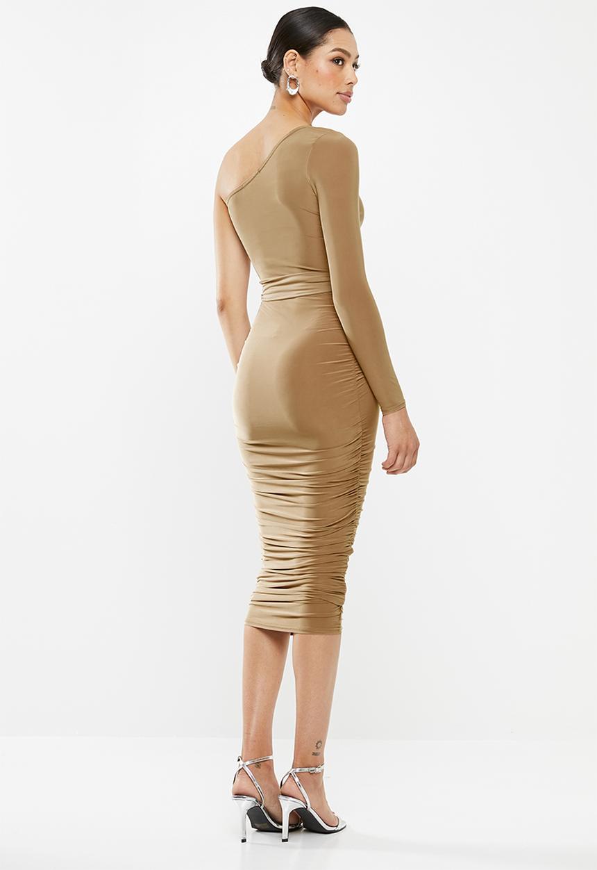 Missguided - One shoulder slinky midi dress - neutral 