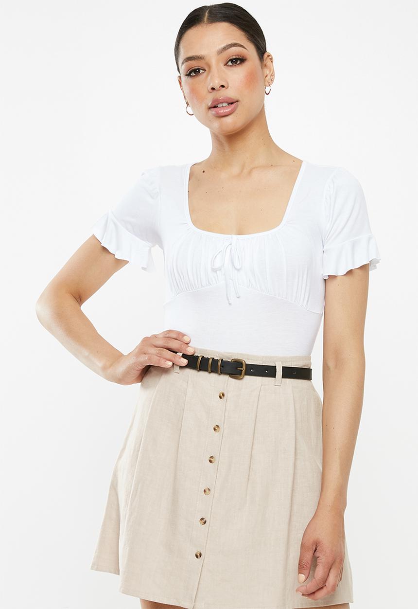 Missguided - Milkmaid tie front bodysuit - white