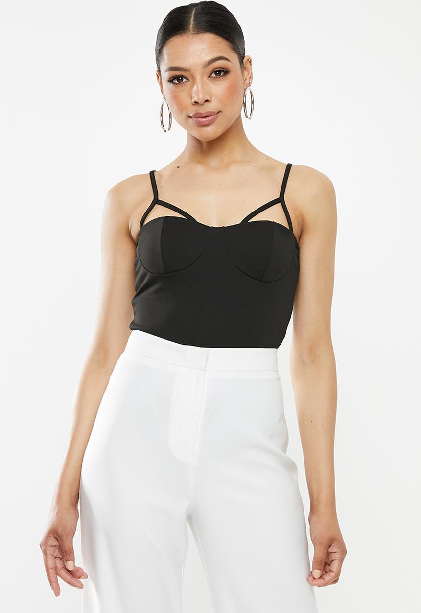 Missguided - Harness cup detail strappy bodysuit - black