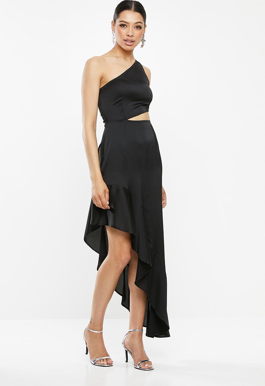 Missguided - One shoulder cut out satin maxi dress - black