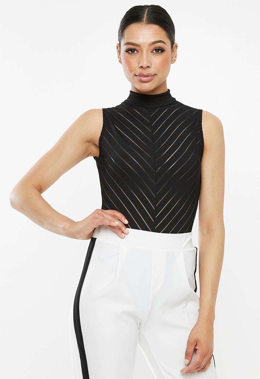 Missguided - Sleeveless high neck chevron bodysuit - black
