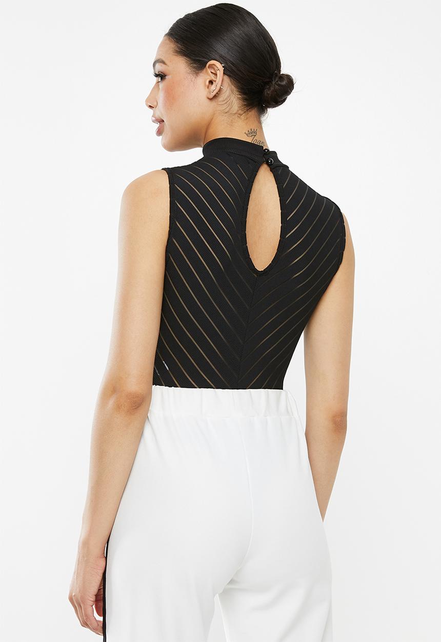 Missguided - Sleeveless high neck chevron bodysuit - black