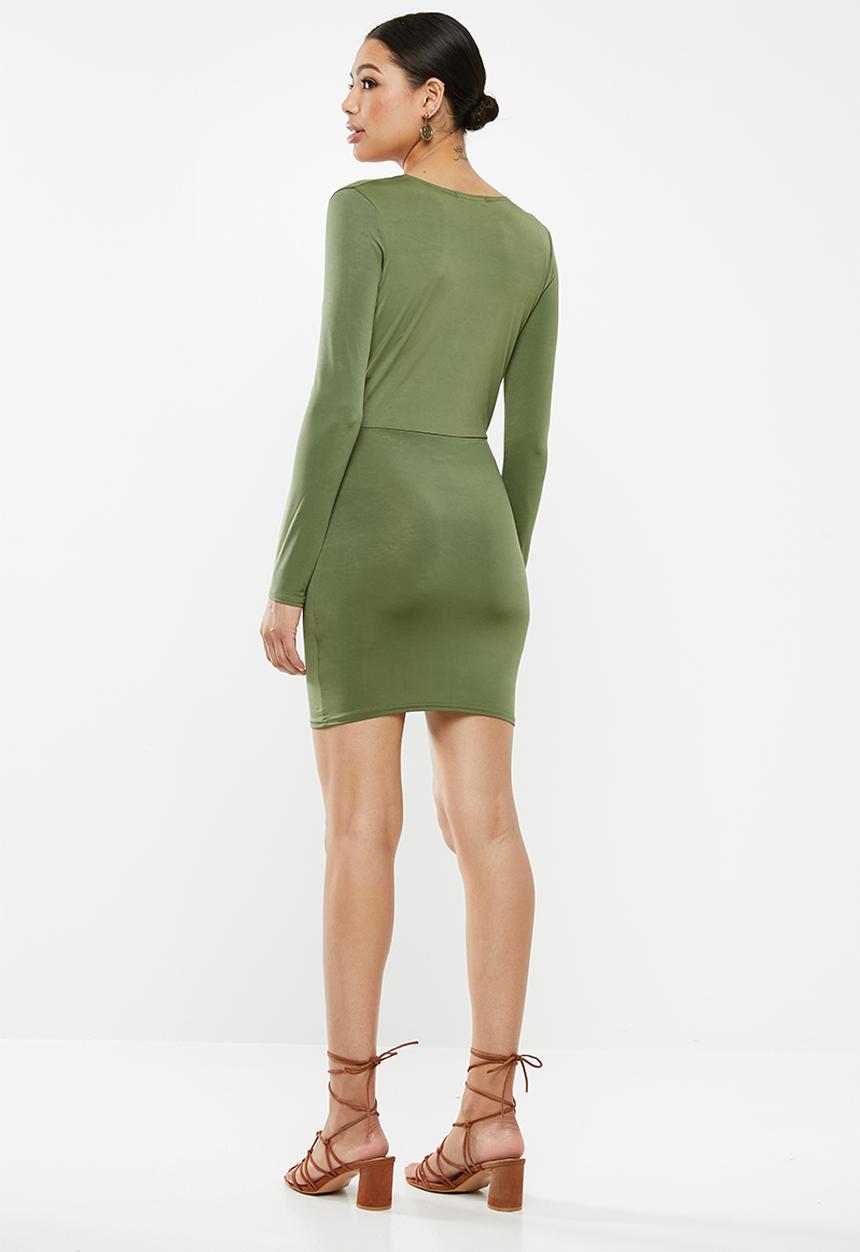 Missguided - Plunge gathered mini dress - khaki