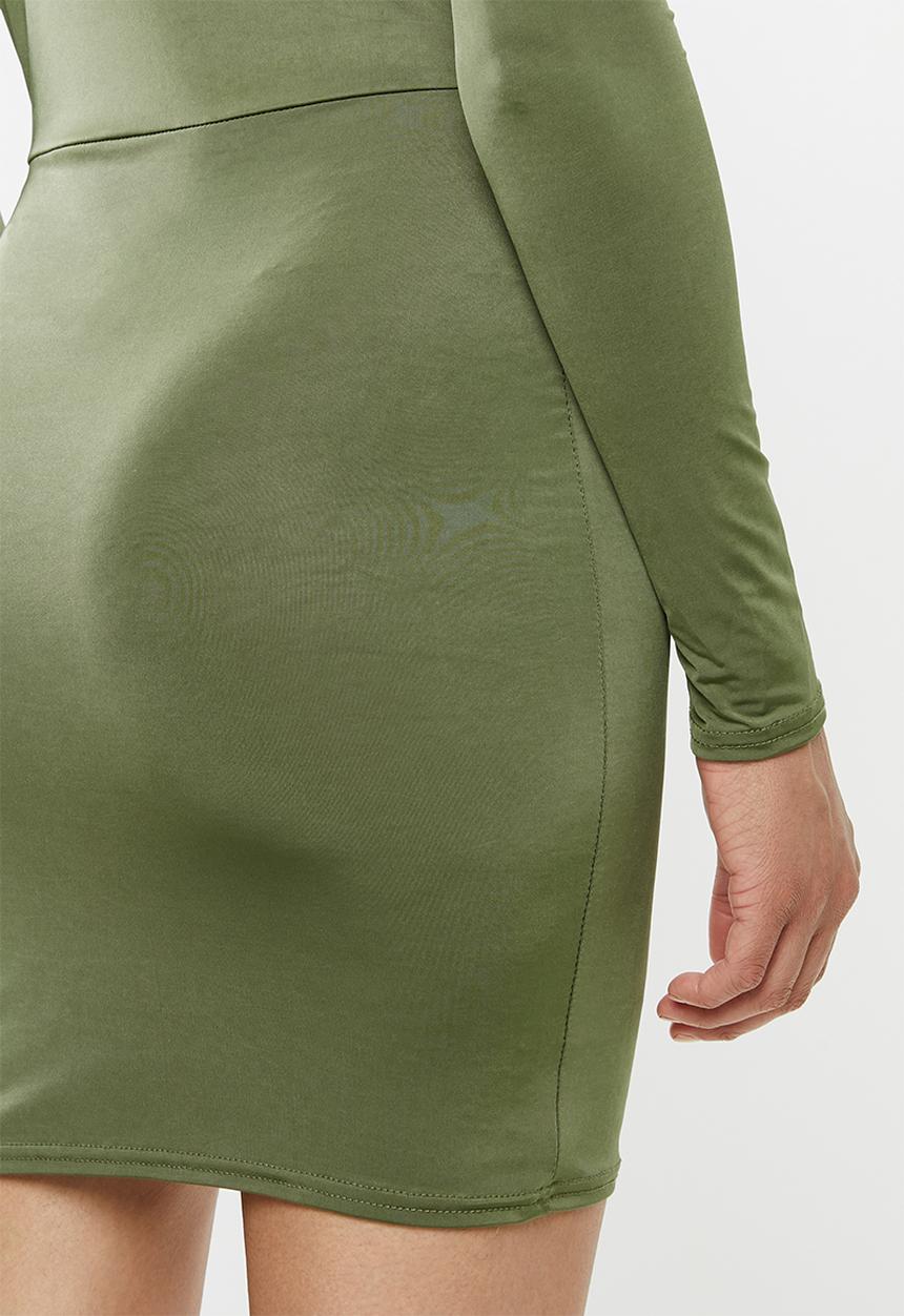 Missguided - Plunge gathered mini dress - khaki