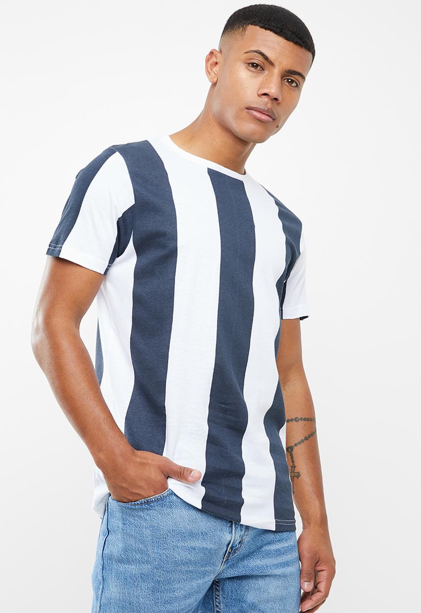 Brave Soul - Bertoni short sleeve wide stripe tee - navy & white 