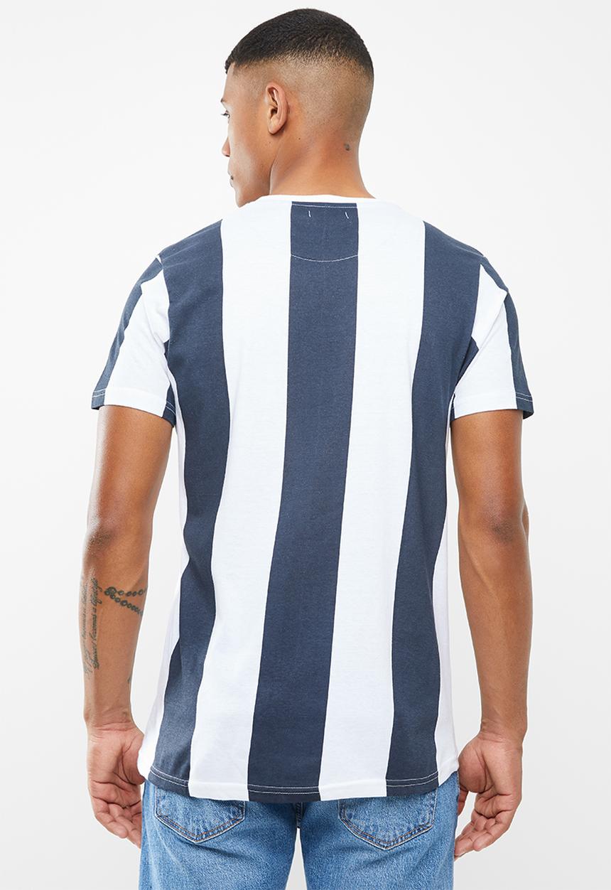 Brave Soul - Bertoni short sleeve wide stripe tee - navy & white 