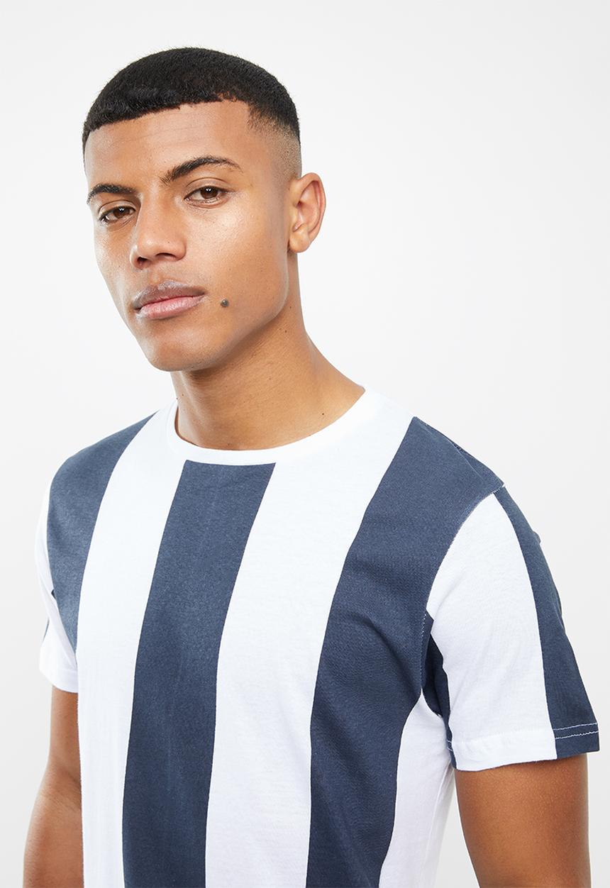 Brave Soul - Bertoni short sleeve wide stripe tee - navy & white 