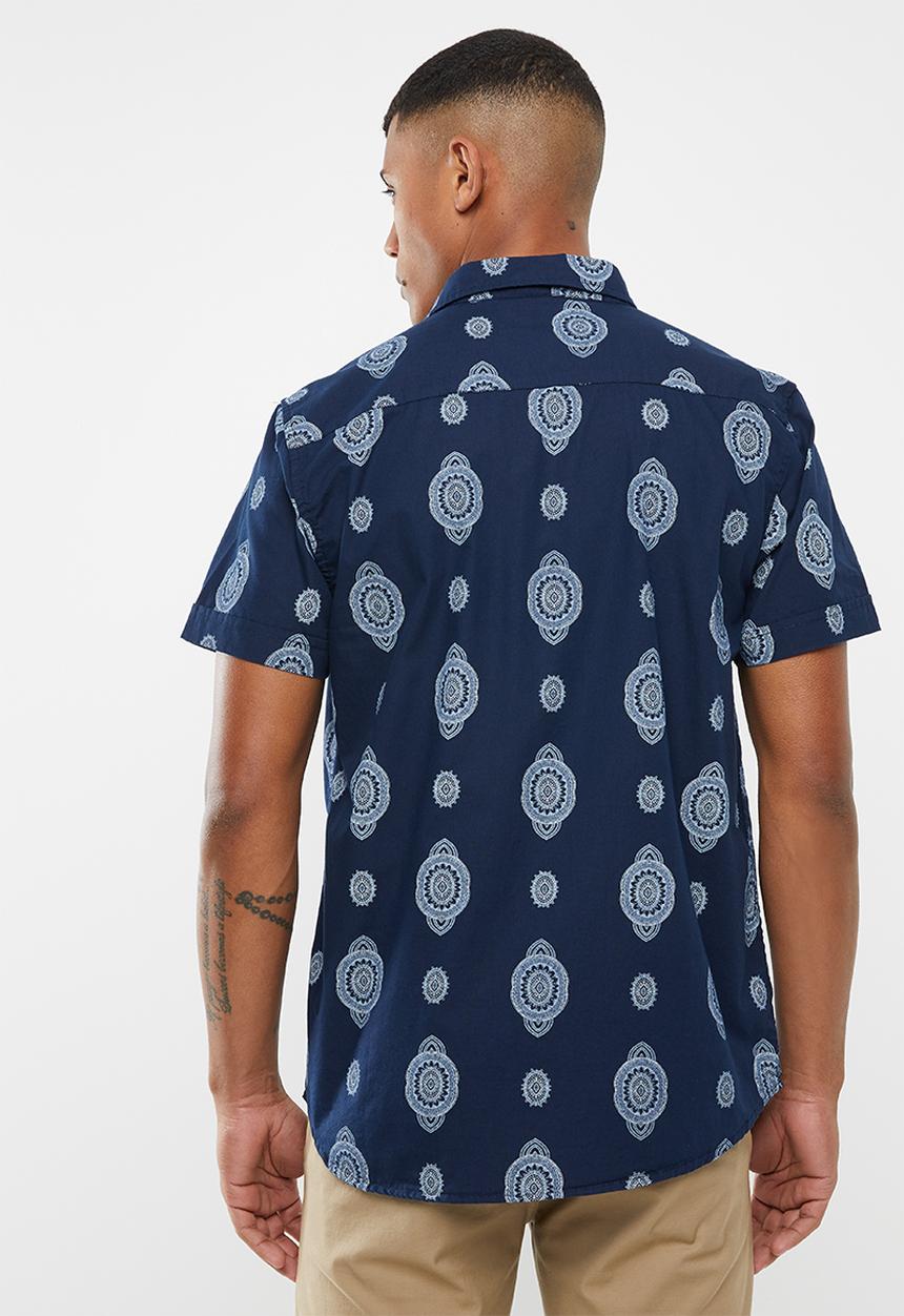 Brave Soul - Geometry short sleeve shirt - navy & white