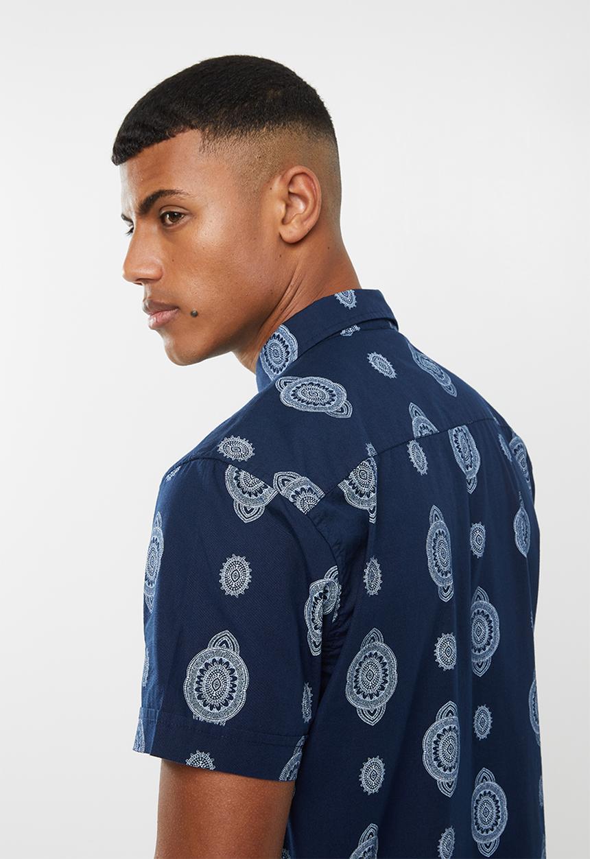 Brave Soul - Geometry short sleeve shirt - navy & white
