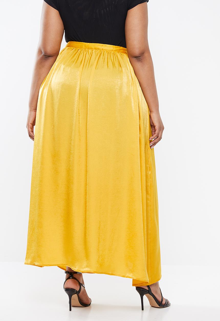Missguided - Hammered satin tie side slit maxi skirt - yellow