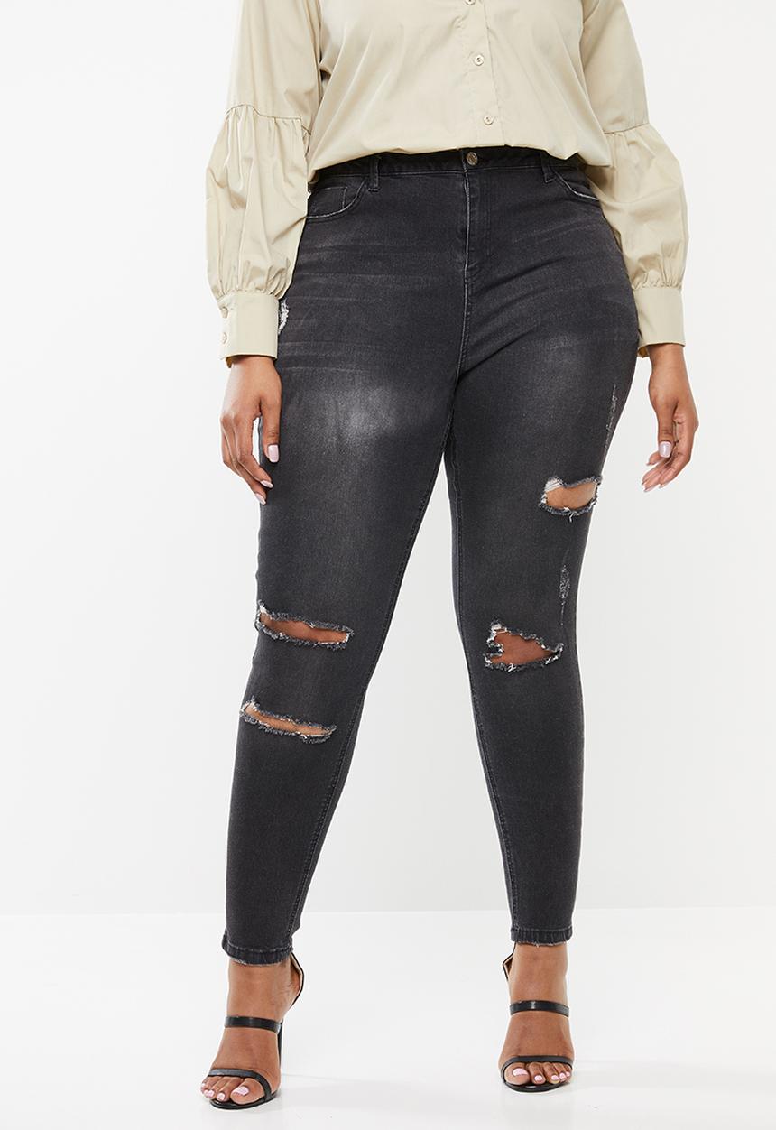 Missguided - Curve sinner rip high waist skinny jeans - black 