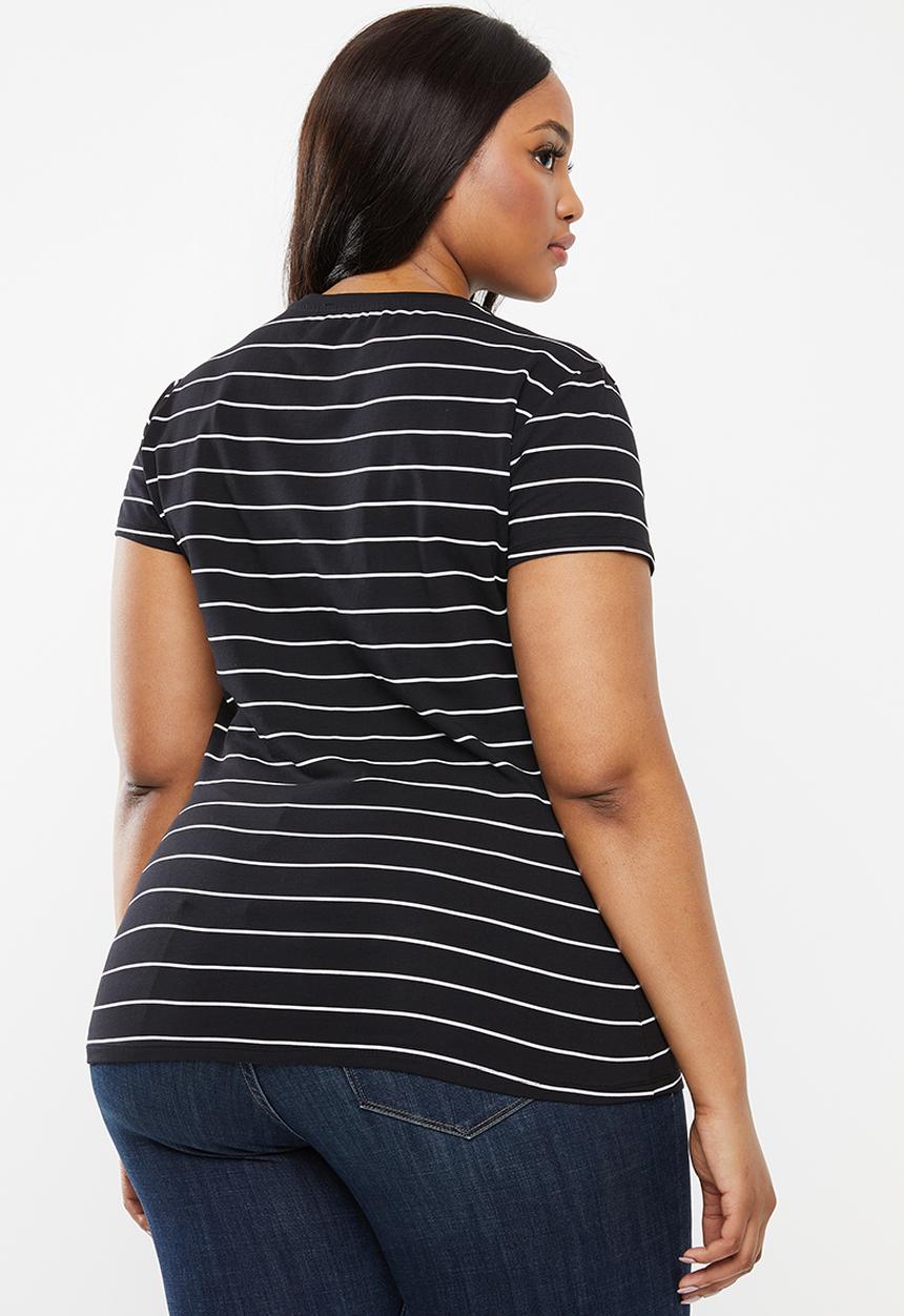 POLO - Plus size ariana printed stripe tee - black