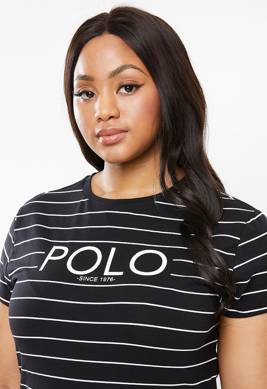 POLO - Plus size ariana printed stripe tee - black