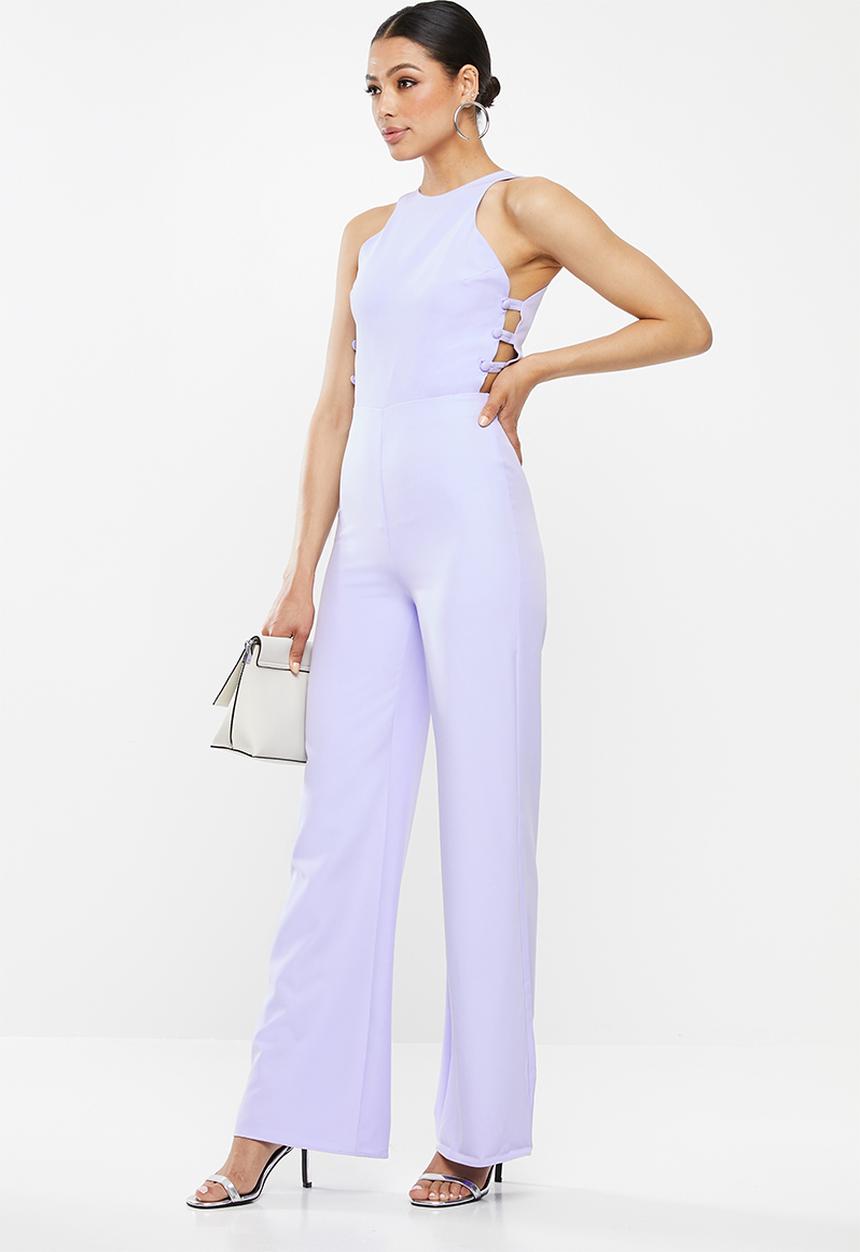 Missguided - Button side sleeveless wide leg jumpsuit - purple