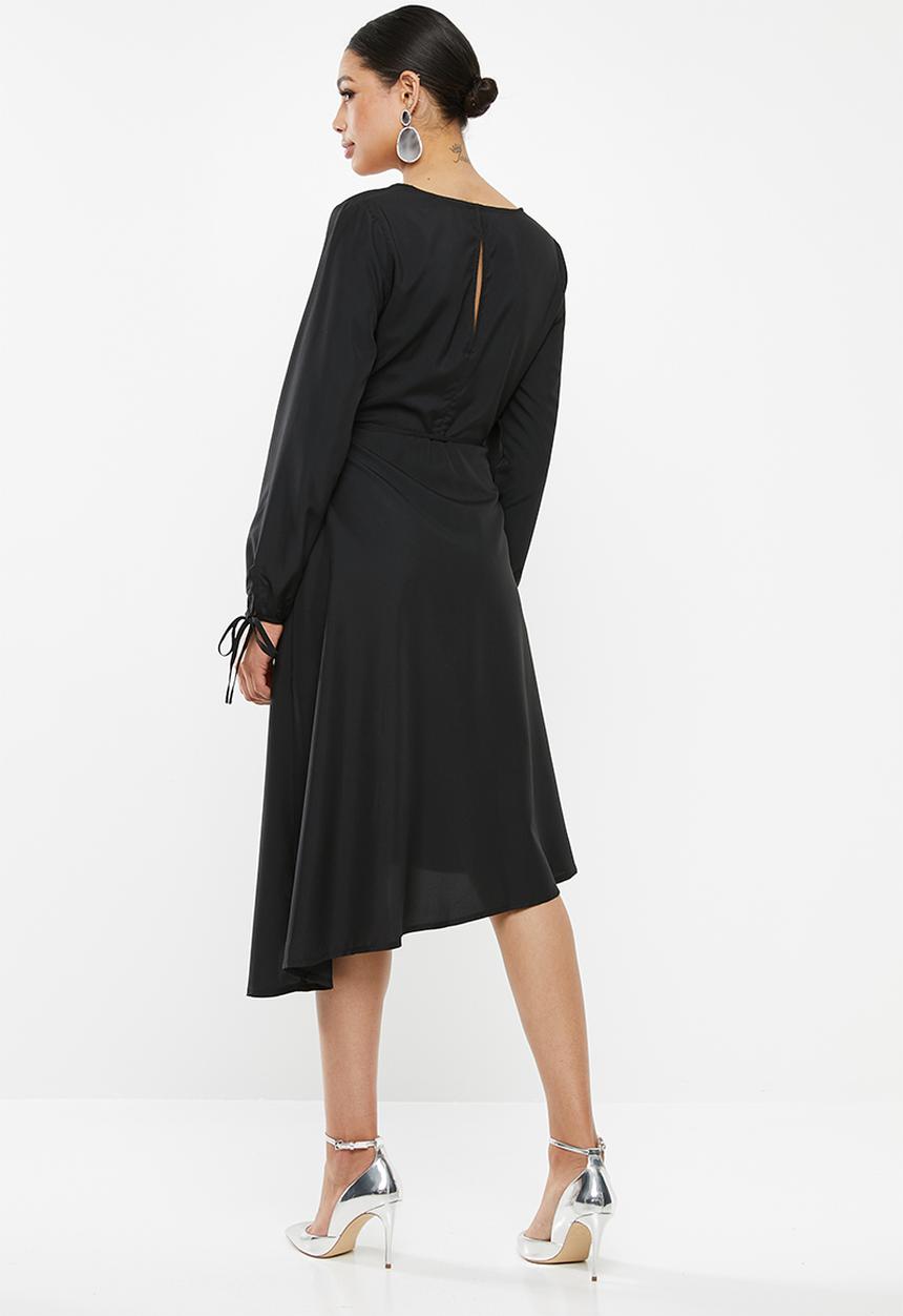 Missguided - Balloon sleeve wrap midi dress - black