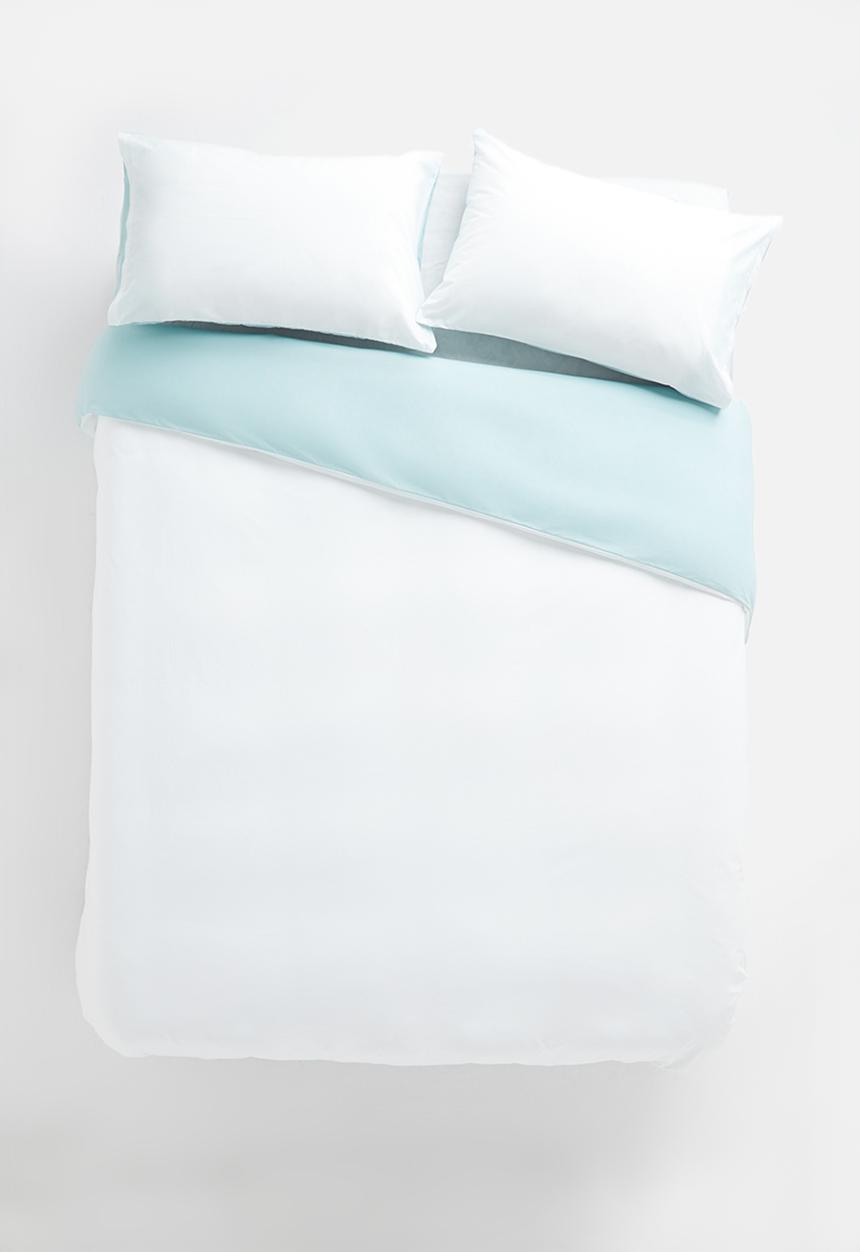 Sixth Floor - 200TC reversible cotton duvet set - duck egg/white