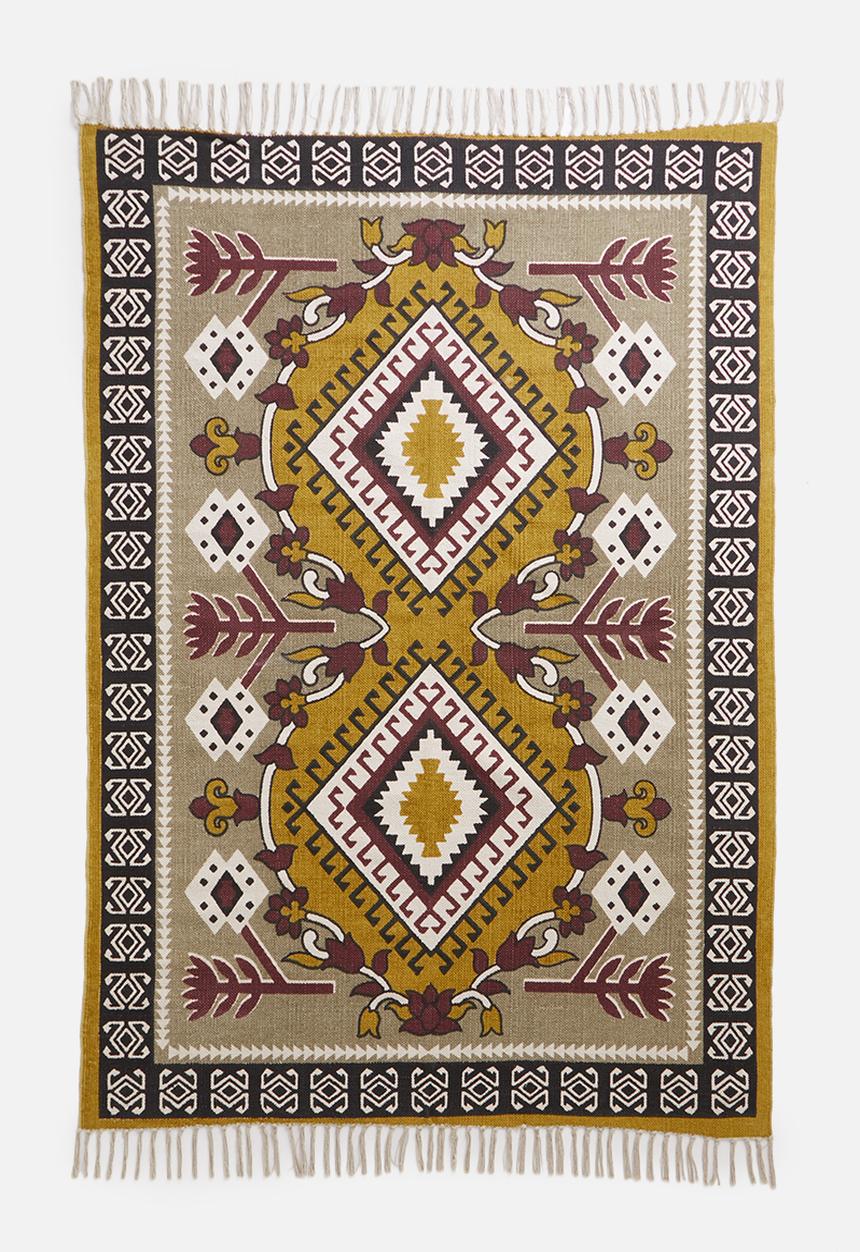 Sixth Floor - Munibah woven printed rug - pink & mustard