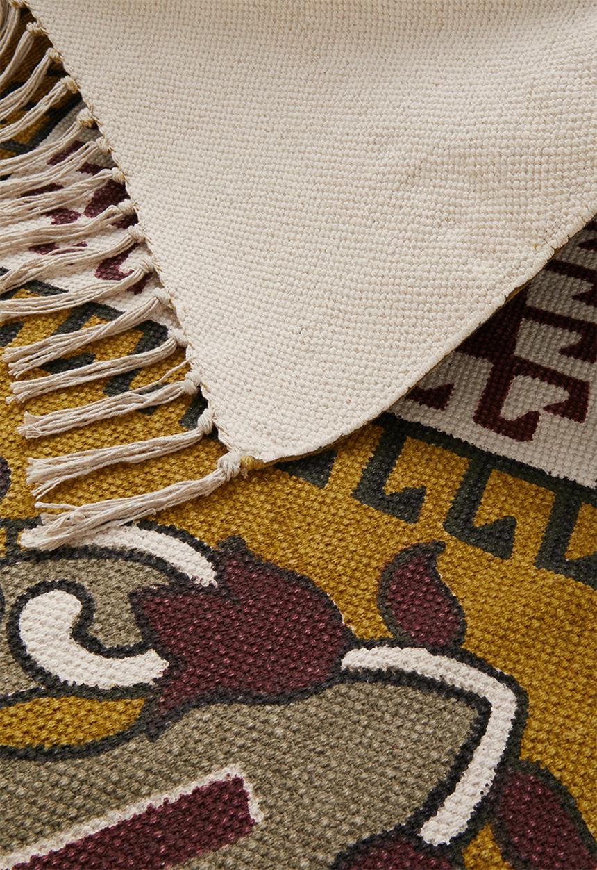 Sixth Floor - Munibah woven printed rug - pink & mustard