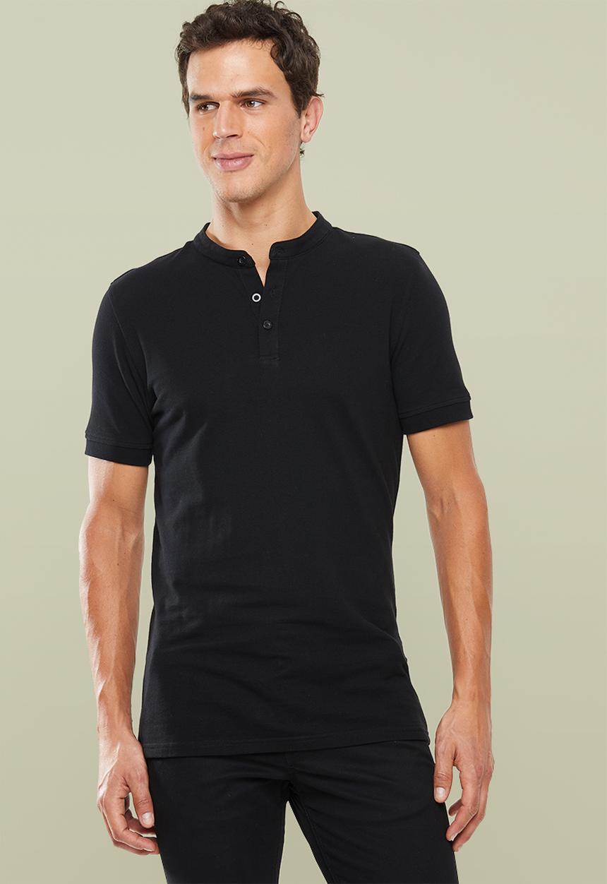 Superbalist - Siya slim pique mandarin golfer - black
