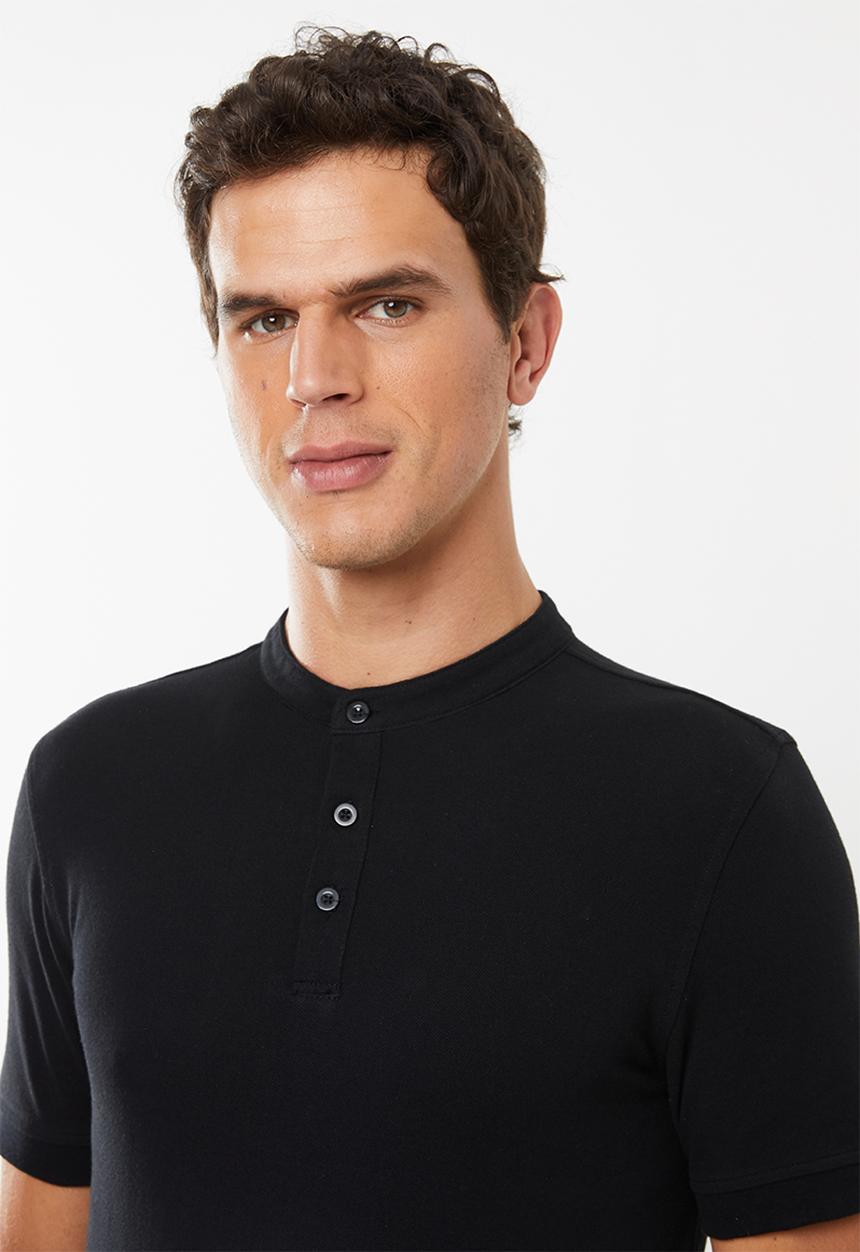 Superbalist - Siya slim pique mandarin golfer - black