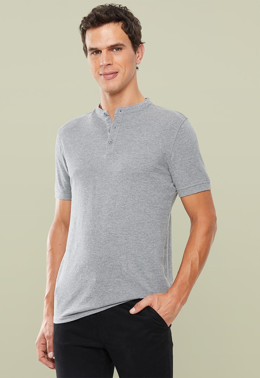 Superbalist - Pique slim fit mandarin golfer - grey