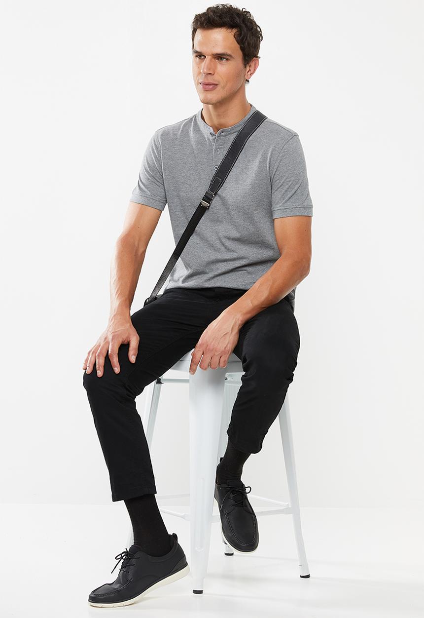 Superbalist - Pique slim fit mandarin golfer - grey
