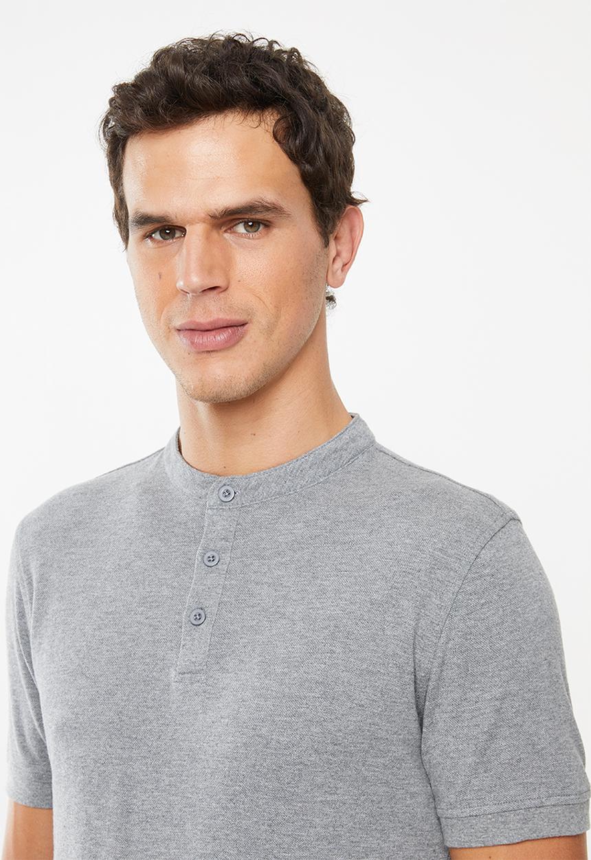 Superbalist - Pique slim fit mandarin golfer - grey