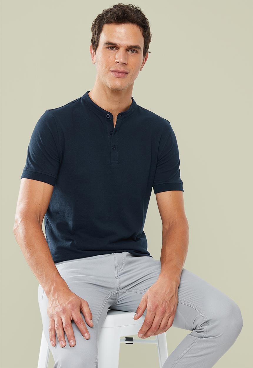 Superbalist - Pique slim fit mandarin golfer - navy