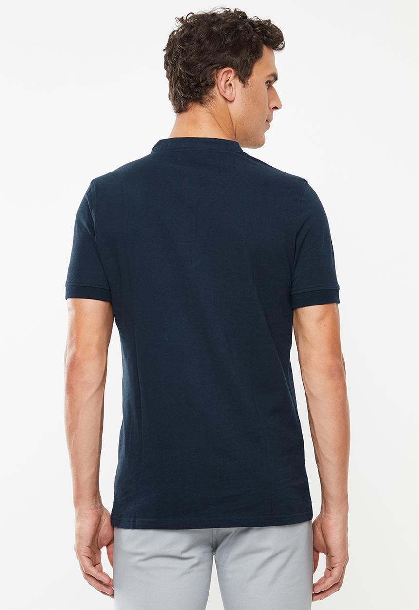 Superbalist - Pique slim fit mandarin golfer - navy