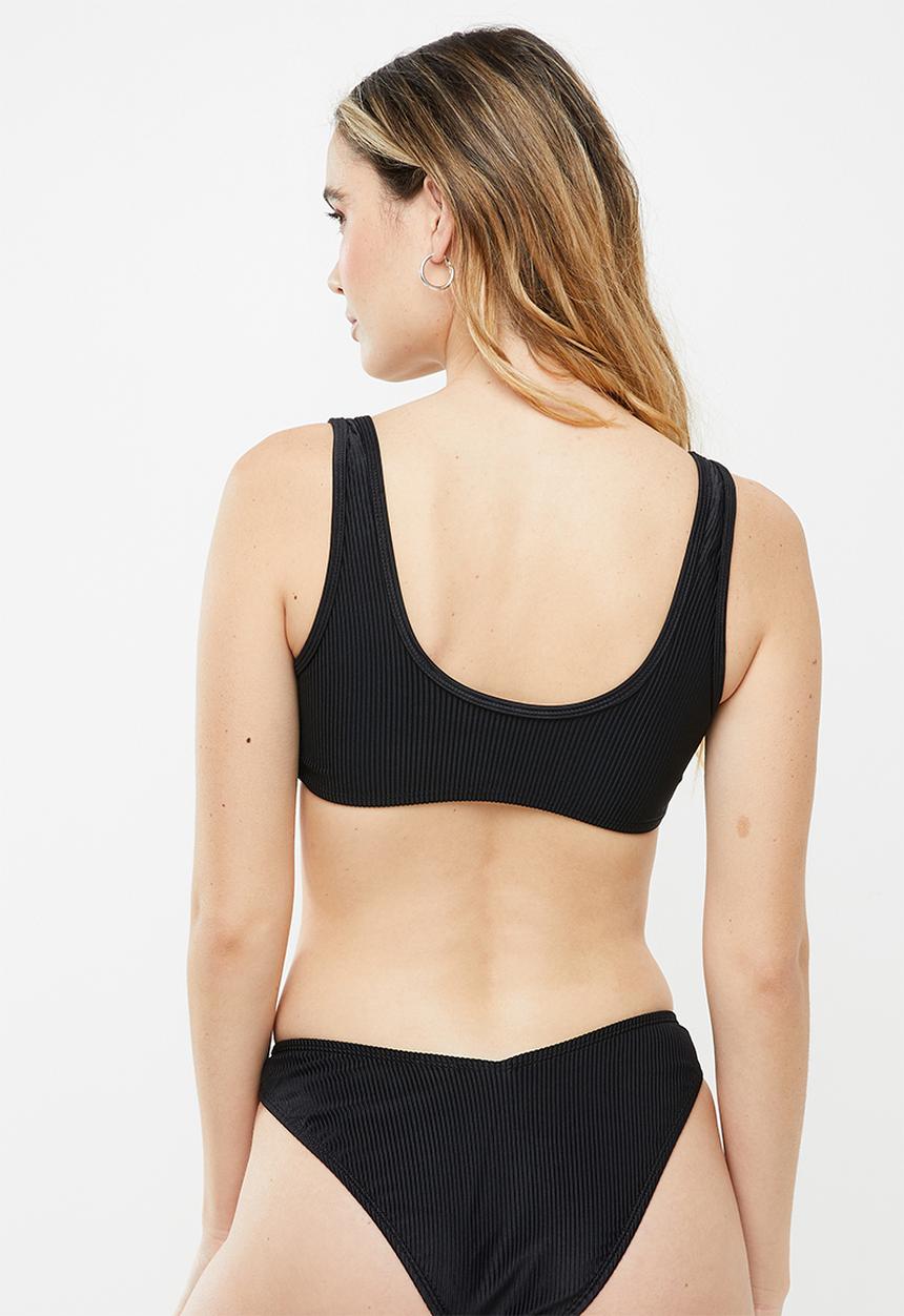 Cotton On - Knot front crop bikini top - black