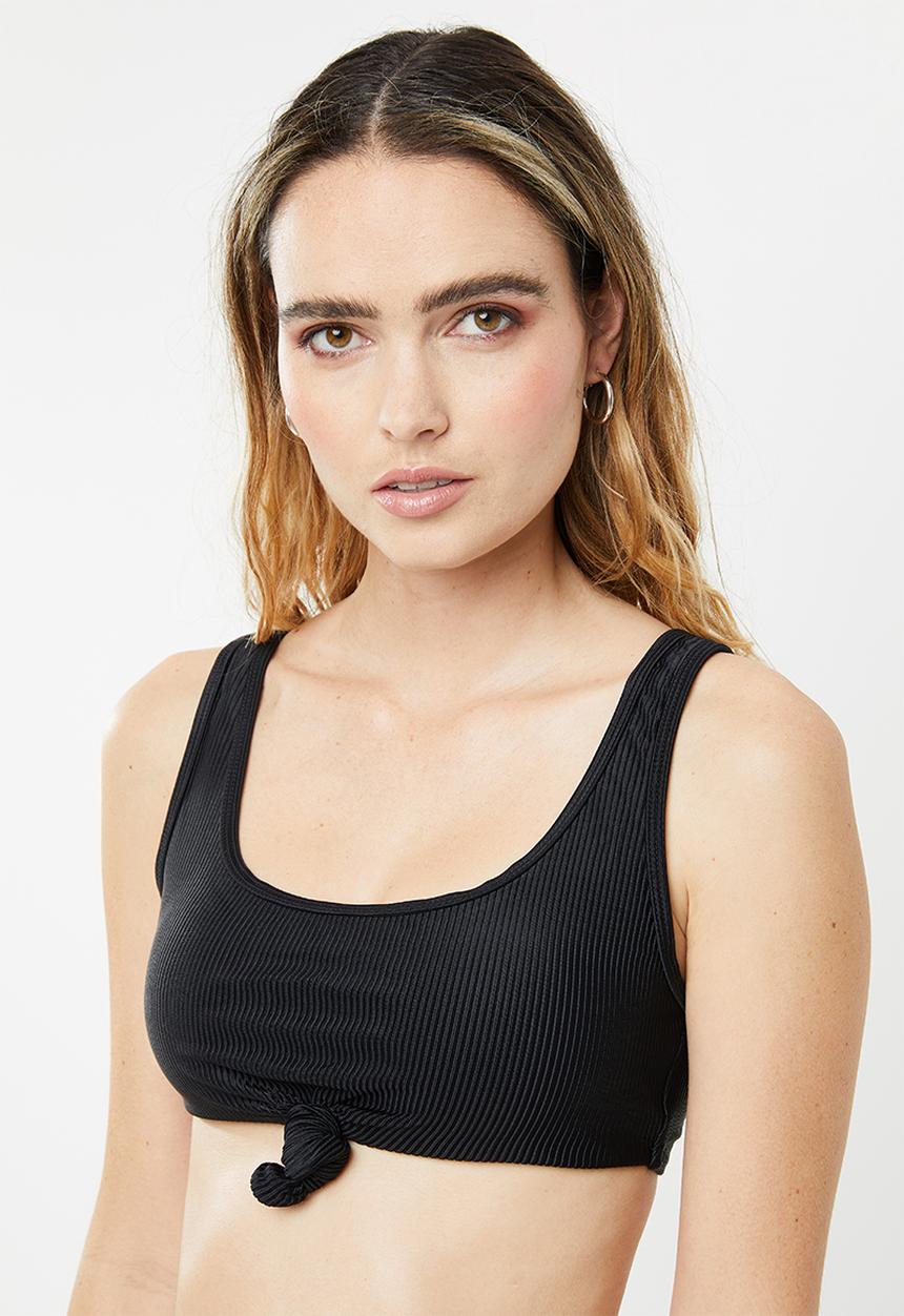 Cotton On - Knot front crop bikini top - black